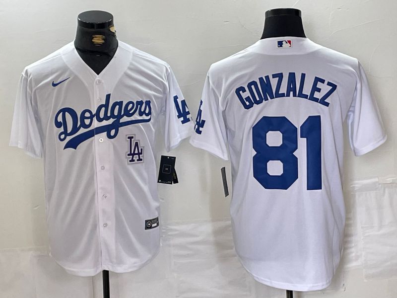 Men Los Angeles Dodgers #81 Gonzalez White Game 2024 Nike MLB Jersey style 2